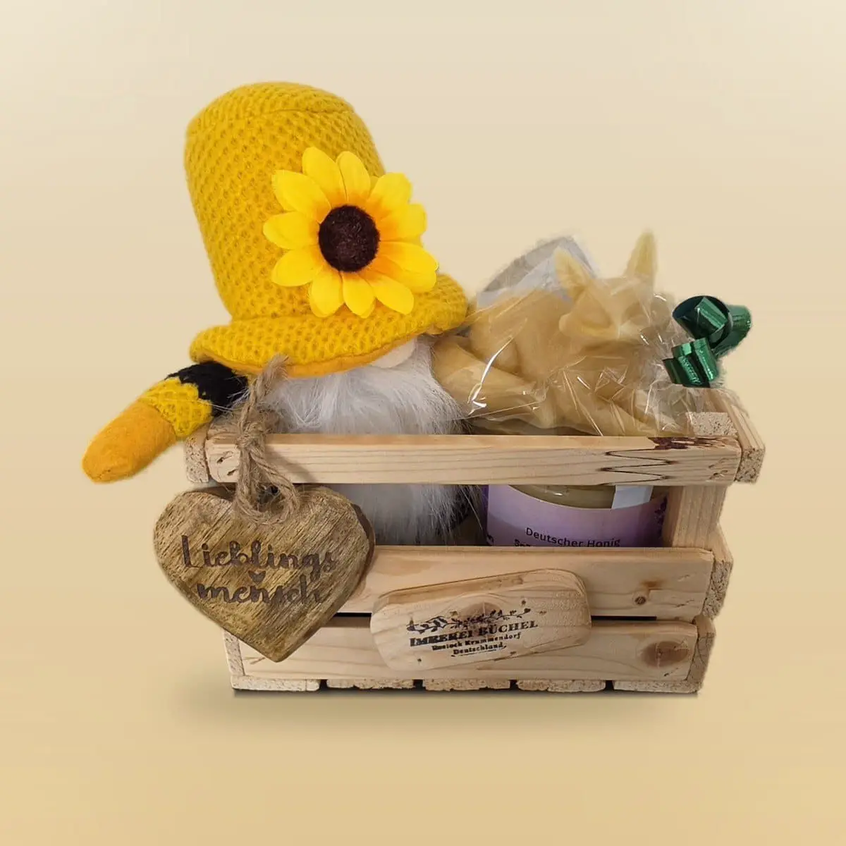 Sonnenblumen-Wichtel (klein) – Honig-Geschenkkiste